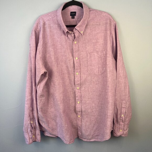 J. Crew Mens Classic Linen Blend Button Front Long Sleeve Shirt Size XXL Purple - Picture 1 of 8